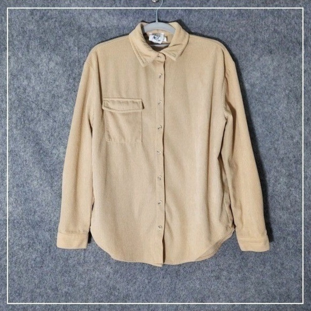 Princess Polly Shirt 2 Beige Corduroy Button Front Oversized‎ Utility Coastal